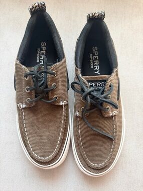 Sperry Top-Sider Men's Bahama 3-Eye Boat Corduroy Shoe Size 7.5 Olive Ribbed